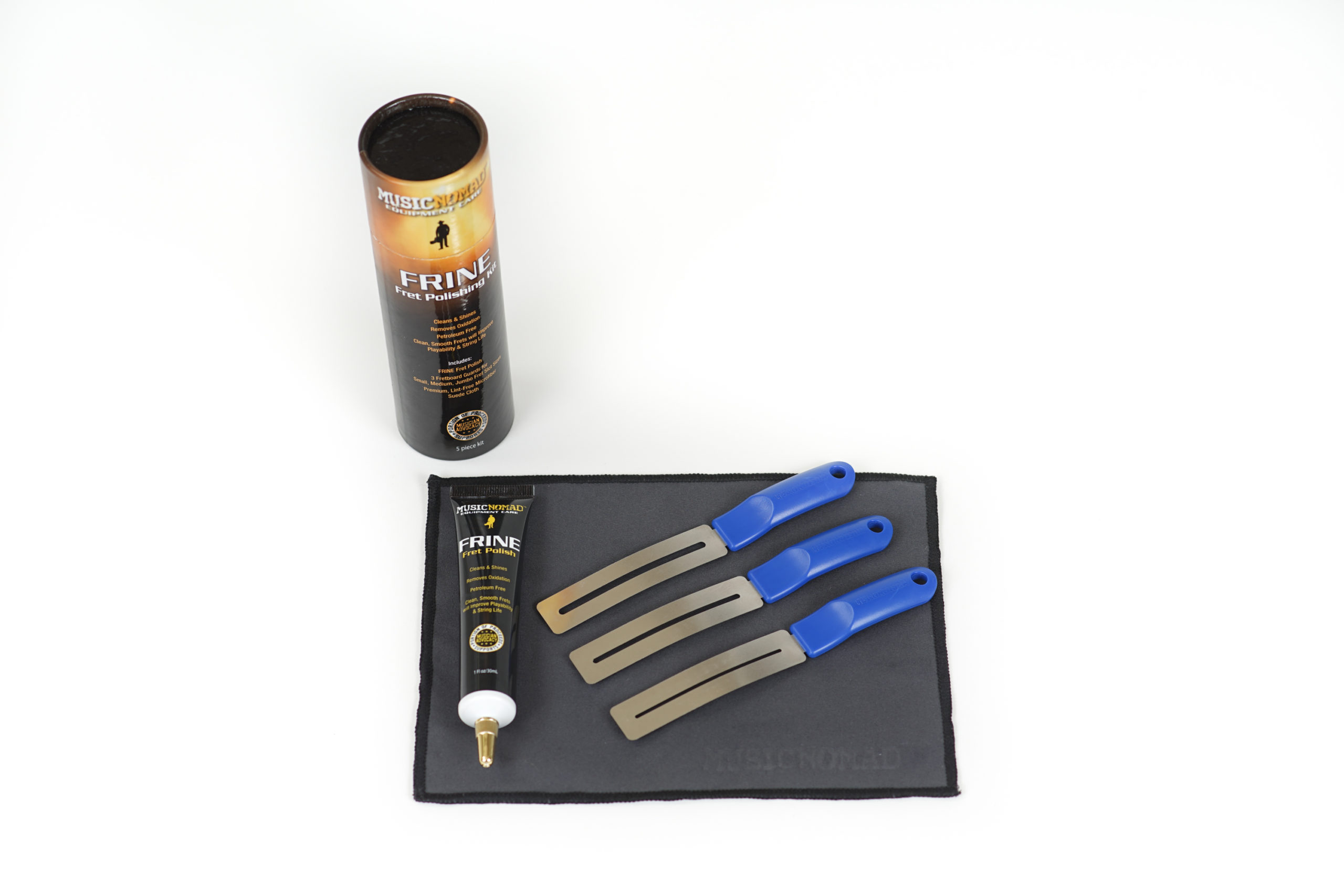 Music Nomad MN124 FRINE Fret Polishing Kit - FRINE Fret Polish, 3 Fretboard  Guards, 8 x 6 Cloth