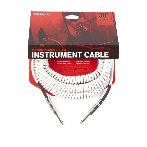 COILED INSTRUMENT CABLE White 30ft. FUTone