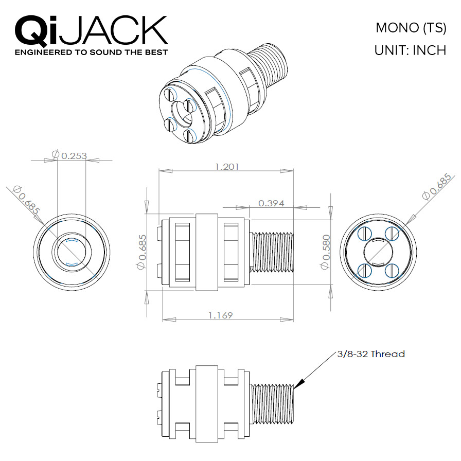 Jack guitare Pure Tone 3/8 mono nickel - performant et fiable