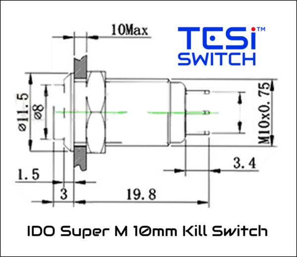 Tesi IDO Super M 10MM Metal Momentary Push Button Guitar Kill Switch - Image 12
